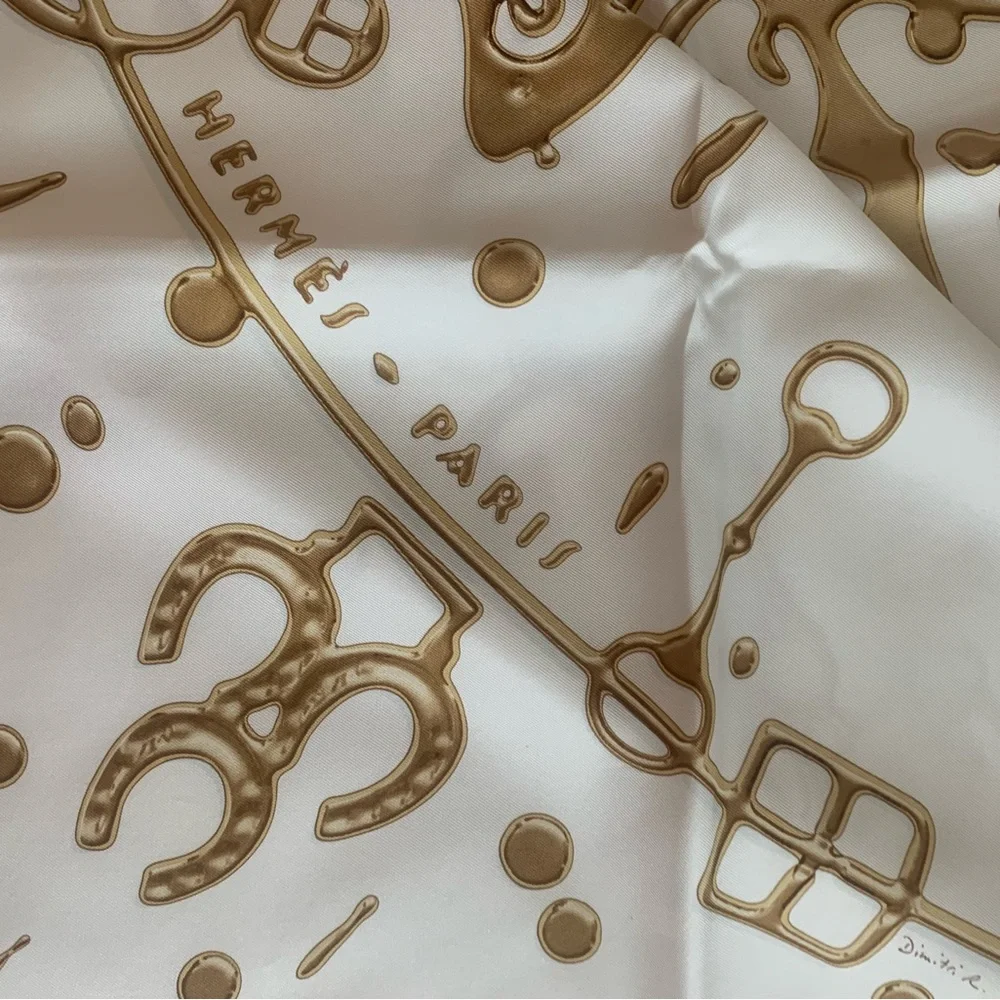 Hermes silk 90cm Cheval Fusion White and Gold Scarf - Picture 8 of 11